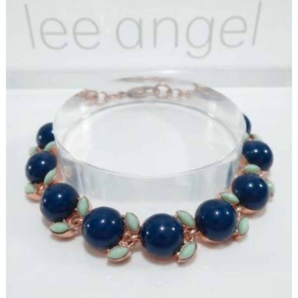 Lee Angel Navy Blue Cabochon Green Teardrop CAPRI Link Bracelet NWT 78